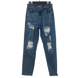 Fashion Nova Because‎ I Said So Destroyed Mom Jeans Medium Blue Wash Size 3